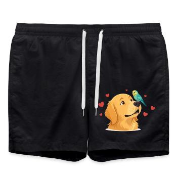Herzfreund Hund und Papagei - Badeshorts - Schwarz - Vorne - AI Model Male 185 light (185cm)