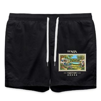 Italien Sarteano Camping Vintage Reisemarke - Badeshorts - Schwarz - Vorne - AI Model Male 185 light (185cm)