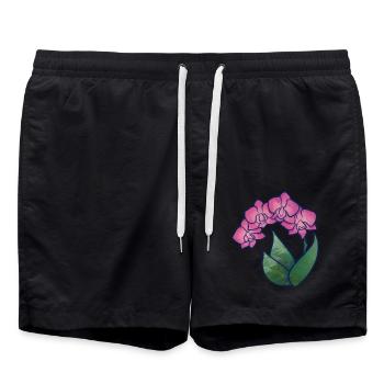 Rosa Orchidee Aquarell Floral - Badeshorts - Schwarz - Vorne - AI Model Male 185 light (185cm)