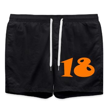 18. 18 JAHRE ALT. 18-JÄHRIGES JUBILÄUM. 18. GEBURTSTAG. - Badeshorts - Schwarz - Vorne - AI Model Male 185 light (185cm)