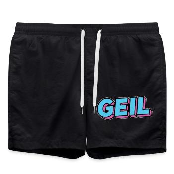 Geil 80er 90er Schriftzug Comic - Badeshorts - Schwarz - Vorne - AI Model Male 185 light (185cm)