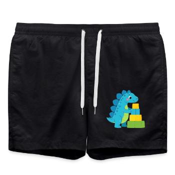 Blauer Comic Dinosaurier Bauklötze Kinder T-Shirt - Badeshorts - Schwarz - Vorne - AI Model Male 185 light (185cm)