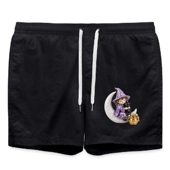 Mondbeschienener Hexen- und Katzenzauber - Badeshorts - Schwarz - Vorne - AI Model Male 185 light (185cm)