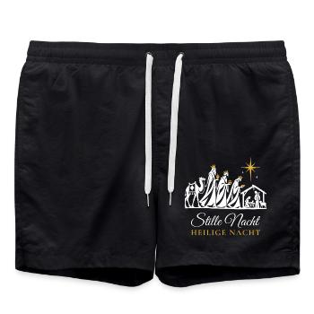 Weihnachtspullover christlich Krippe Stille Nacht - Badeshorts - Schwarz - Vorne - AI Model Male 185 light (185cm)