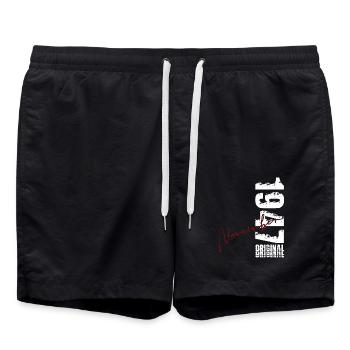 79. Geburtstag Geschenk November Original 1947 - Badeshorts - Schwarz - Vorne - AI Model Male 185 light (185cm)