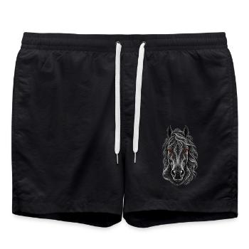 Porträt eines Pferdes in feinen weißen Linien - Badeshorts - Schwarz - Vorne - AI Model Male 185 light (185cm)