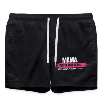 Mama – Chefin vom Chaos - Badeshorts - Schwarz - Vorne - AI Model Male 185 light (185cm)