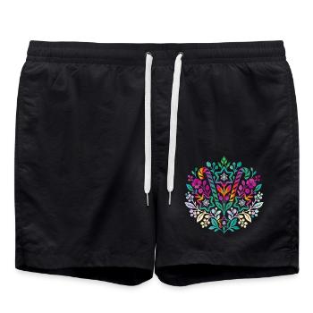 Zimtsterne und Zuckerstangen im Blumenmuster - Badeshorts - Schwarz - Vorne - AI Model Male 185 light (185cm)