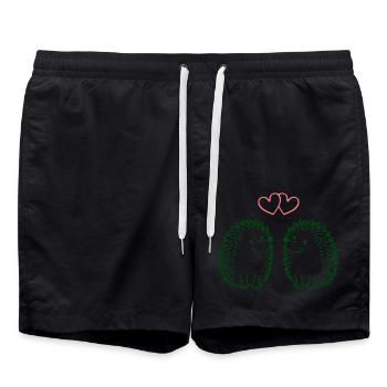 Herzchen-Igel Duo Liebesillustration - Badeshorts - Schwarz - Vorne - AI Model Male 185 light (185cm)
