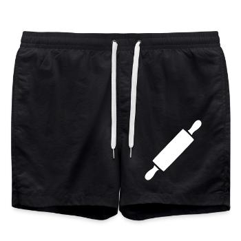 Nudelholz Rollholz Bäcker Geschenk backen  - Badeshorts - Schwarz - Vorne - AI Model Male 185 light (185cm)