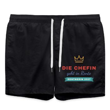 Die Chefin geht in Rente – Rentnerin 2027 - Badeshorts - Schwarz - Vorne - AI Model Male 185 light (185cm)