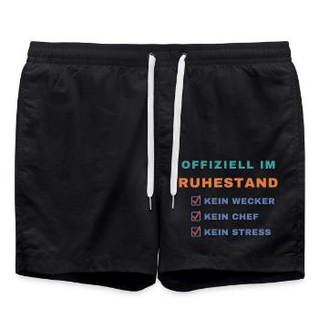 Offiziell im Ruhestand – Kein Wecker, kein Chef - Badeshorts - Schwarz - Vorne - AI Model Male 185 light (185cm)