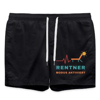 Rentner Modus aktiviert – Herzschlag Liege - Badeshorts - Schwarz - Vorne - AI Model Male 185 light (185cm)