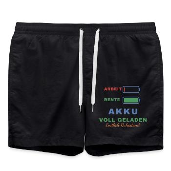 Arbeit leer – Rente voll: Akku voll geladen - Badeshorts - Schwarz - Vorne - AI Model Male 185 light (185cm)