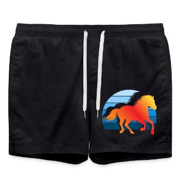 Lustiges Pferdemädchen & Reiter Spruch Geschenke - Badeshorts - Schwarz - Vorne - AI Model Male 185 light (185cm)
