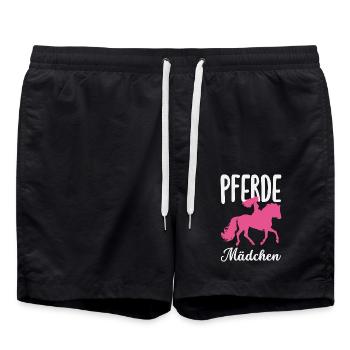 Lustiges Pferdemädchen & Reiter Spruch Geschenke - Badeshorts - Schwarz - Vorne - AI Model Male 185 light (185cm)