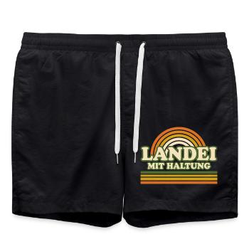 Landei mit Haltung Retro Sonnenaufgang - Badeshorts - Schwarz - Vorne - AI Model Male 185 light (185cm)