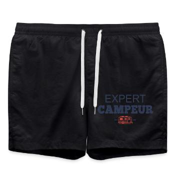 Camping-Humor-Camper-Experte - Badeshorts - Schwarz - Vorne - AI Model Male 185 light (185cm)
