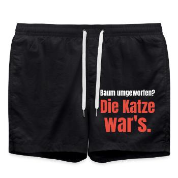 Baum umgeworfen? Die Katze war's. - Badeshorts - Schwarz - Vorne - AI Model Male 185 light (185cm)