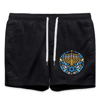 Chanukka-Motiv mit Chanukkia und Davidstern - Badeshorts - Schwarz - Vorne - AI Model Male 185 light (185cm)