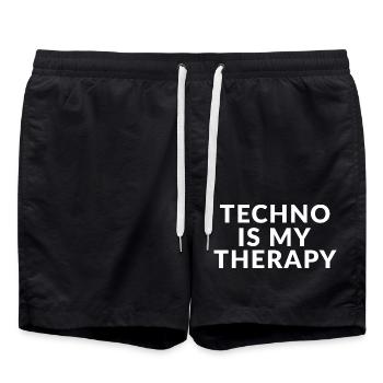Techno ist meine Therapie - Badeshorts - Schwarz - Vorne - AI Model Male 185 light (185cm)