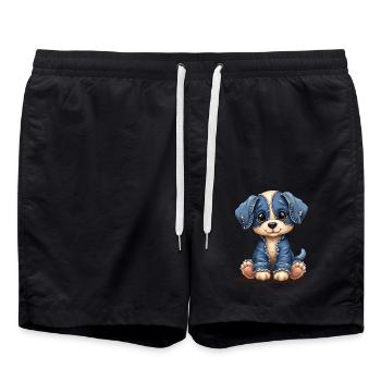 Süßer Welpe im blauen Jeans-Patchwork - Badeshorts - Schwarz - Vorne - AI Model Male 185 light (185cm)
