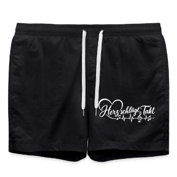 Herz schlägt Takt – Musikliebe, Noten & Herzschlag - Badeshorts - Schwarz - Vorne - AI Model Male 185 light (185cm)