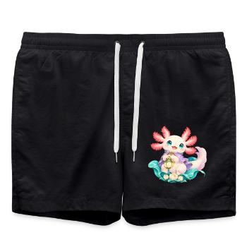 Süßer Axolotl mit Laterne | Noventra - Badeshorts - Schwarz - Vorne - AI Model Male 185 light (185cm)