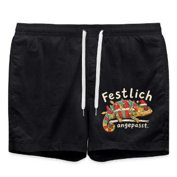 Weihnachts Chamäleon mit Lichterkette und Mütze - Badeshorts - Schwarz - Vorne - AI Model Male 185 light (185cm)