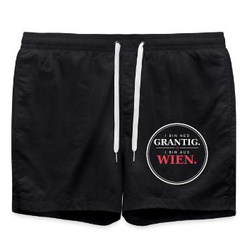 I bin ned grantig, i bin aus Wien - Wienerisch - Badeshorts - Schwarz - Vorne - AI Model Male 185 light (185cm)