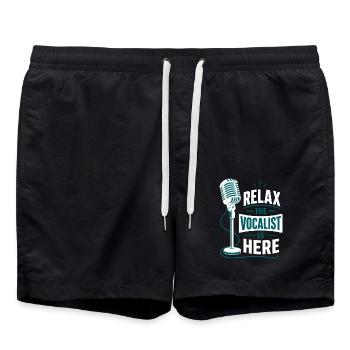 Entspann dich Der Sänger ist hier Leadsänger Humor - Badeshorts - Schwarz - Vorne - AI Model Male 185 light (185cm)