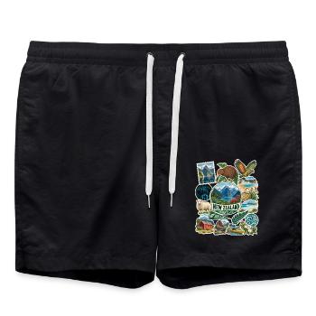 Neuseeland Reisesticker - Badeshorts - Schwarz - Vorne - AI Model Male 185 light (185cm)