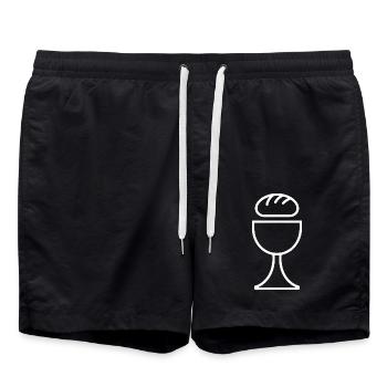 Toasted Glass: Minimales Brot-Symbol - Badeshorts - Schwarz - Vorne - AI Model Male 185 light (185cm)