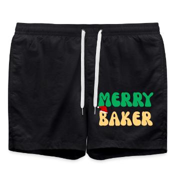 Frohe Baker Weihnachtsschürze Schürzenpullover Feiertagsgeschenk - Badeshorts - Schwarz - Vorne - AI Model Male 185 light (185cm)