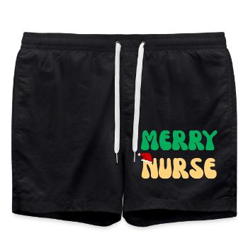 Frohe Nurse Weihnachtspullover Retro Nurse Geschenk - Badeshorts - Schwarz - Vorne - AI Model Male 185 light (185cm)