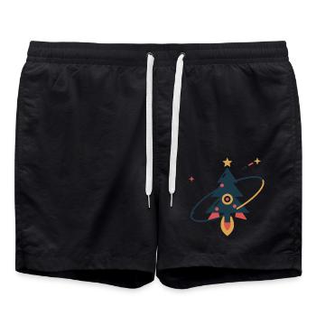 Tannenbaum auf Sternenreise – Weihnachtsrakete - Badeshorts - Schwarz - Vorne - AI Model Male 185 light (185cm)