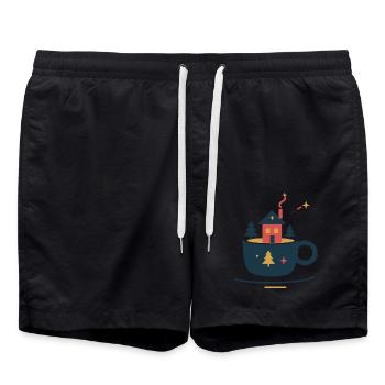 Waldhütte im Kakaobecher – gemütlicher Winter - Badeshorts - Schwarz - Vorne - AI Model Male 185 light (185cm)