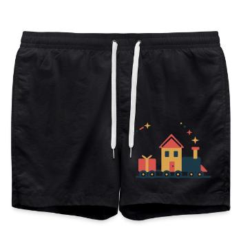Lebkuchen-Express – Weihnachten auf Schienen - Badeshorts - Schwarz - Vorne - AI Model Male 185 light (185cm)