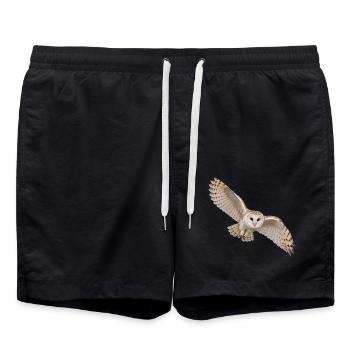 Schleiereule im Flug – Eule mit hellem Herzgesicht - Badeshorts - Schwarz - Vorne - AI Model Male 185 light (185cm)