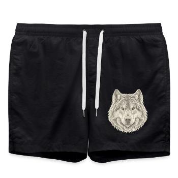 Wolf Konturlinien – 3D Line Art - Badeshorts - Schwarz - Vorne - AI Model Male 185 light (185cm)