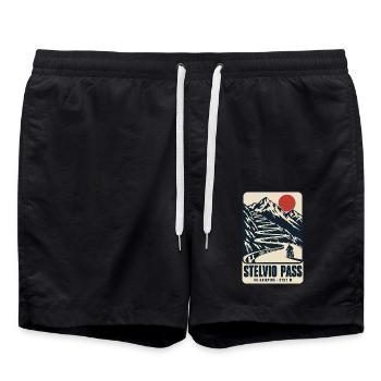 Stelvio Pass 48 Haarnadeln Vintage-Motorradplakat - Badeshorts - Schwarz - Vorne - AI Model Male 185 light (185cm)