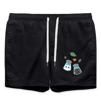 Niedliches Küchenmotiv mit Salz und Pfeffer - Badeshorts - Schwarz - Vorne - AI Model Male 185 light (185cm)
