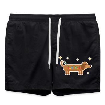 Dackel mit Lichterkette Weihnachten - Badeshorts - Schwarz - Vorne - AI Model Male 185 light (185cm)