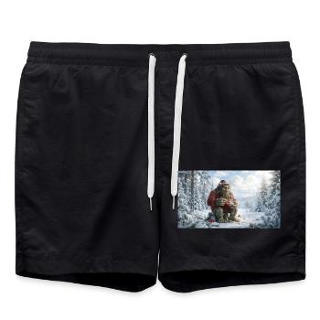 Winter Yeti am Feuer im Schneeland - Badeshorts - Schwarz - Vorne - AI Model Male 185 light (185cm)
