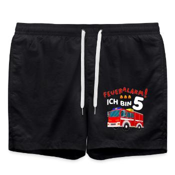 Feueralarm 5. Geburtstag Junge Feuerwehr 5 Jahre - Badeshorts - Schwarz - Vorne - AI Model Male 185 light (185cm)