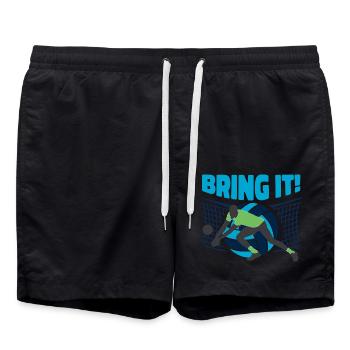 Bring It! Volleyball Annahme am Netz Blau - Badeshorts - Schwarz - Vorne - AI Model Male 185 light (185cm)