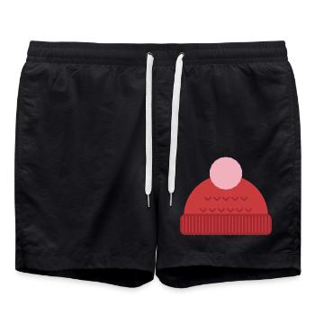 Wollmütze mit Bommel - Winter Motiv - Badeshorts - Schwarz - Vorne - AI Model Male 185 light (185cm)
