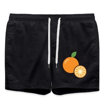 Orange mit Orangenscheibe - Frucht Motiv - Badeshorts - Schwarz - Vorne - AI Model Male 185 light (185cm)