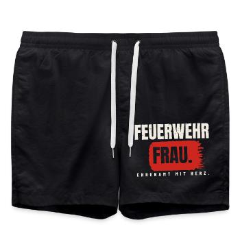 Feuerwehrfrau – Ehrenamt mit Herz - Badeshorts - Schwarz - Vorne - AI Model Male 185 light (185cm)