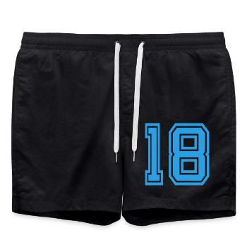 Zahl 18 Neon Blau - Badeshorts - Schwarz - Vorne - AI Model Male 185 light (185cm)